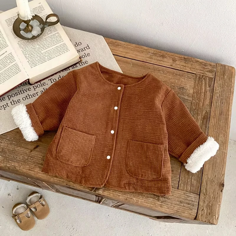 

Children Long Sleeve Warm Jacket Plus Velvet Thick Boy Girl Windproof Jacket Autumn Winter New Baby Fleece Coat Baby Clothes