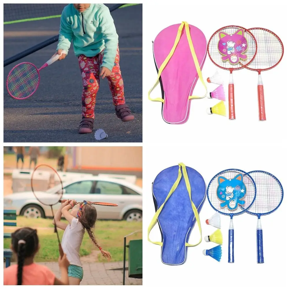 

Pink Blue Kids Badminton Rackets Pen-hold Handle with 3 Balls Children's Training Racquets Sport Supplies Iron Alloy