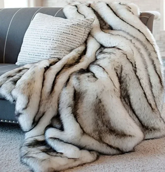 

High-end Faux Fur Blanket fluffy fox fur bed cover Plush sofa blankets twice layer plaid Bed duvets sofa cover for home decor