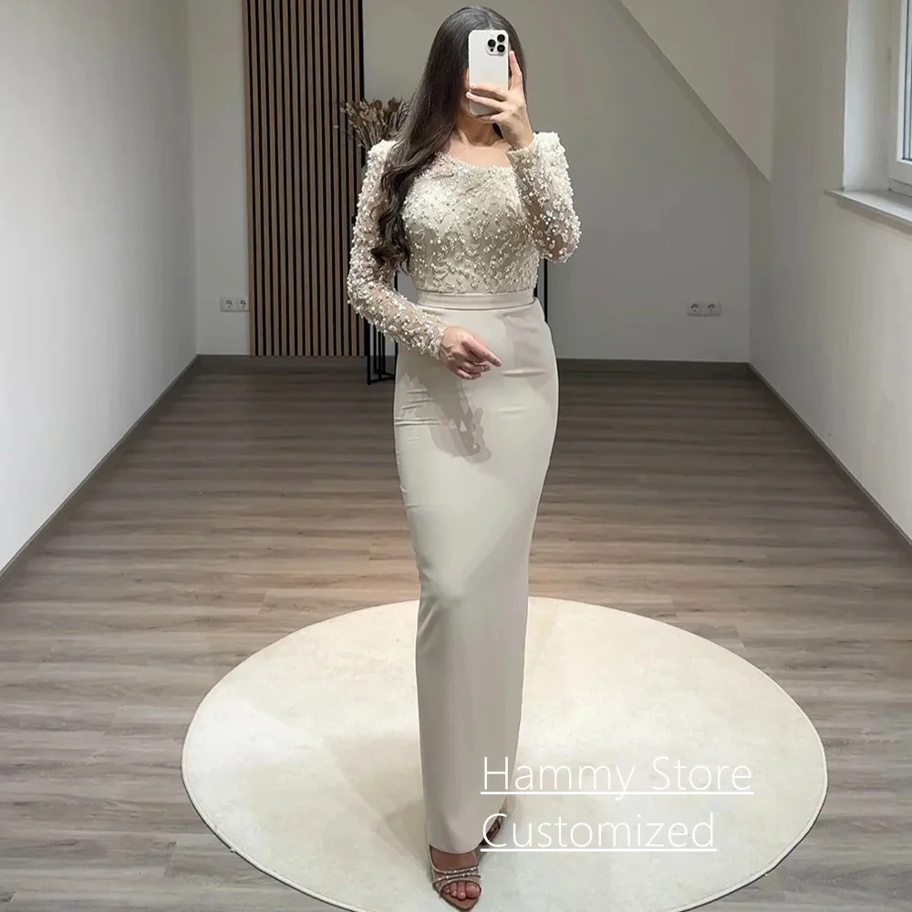 Red Evening Dress Customized Pearls Long Sleeves Beading Sheath Cocktail Party Gown Formal Prom Dresses for Special Occasion image 4