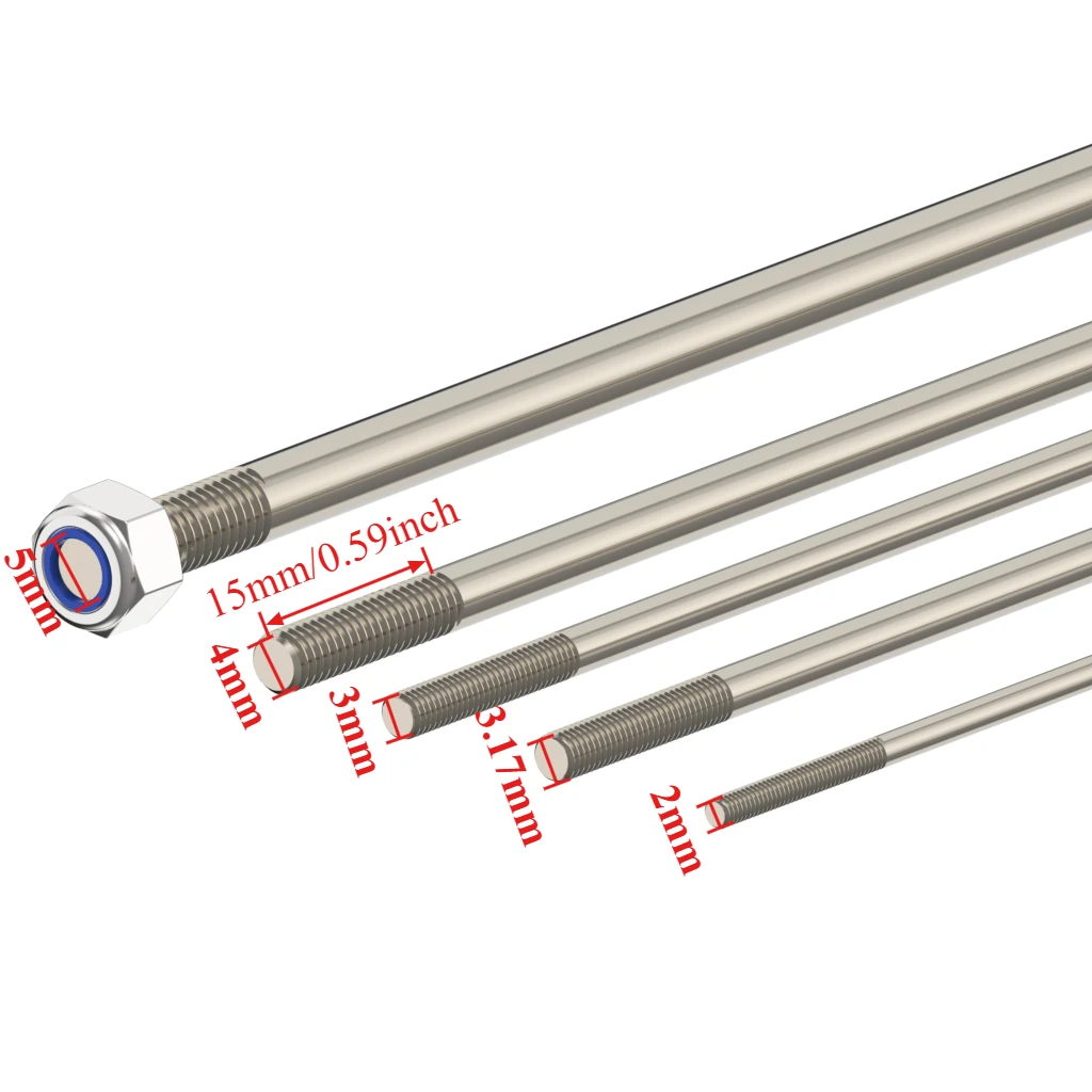 1pcs 2/3.17/4/5mm Threaded L15mm Hard Shaft Model Electric Boat Drive Shaft Length 100/200/300/400mm Ship Model Spare Parts