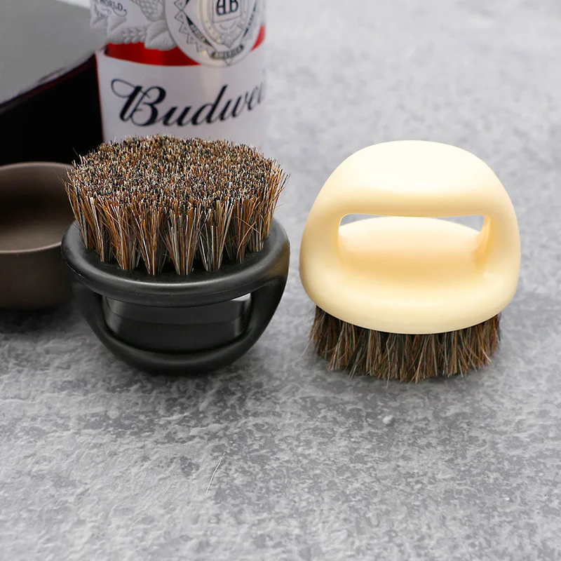 Cepillo de barba de cerdas de caballo de pelo de anillo de Barbería para hombres, cepillo de afeitar portátil, cepillos de barba de barbero, cepillo de limpieza Facial de salón