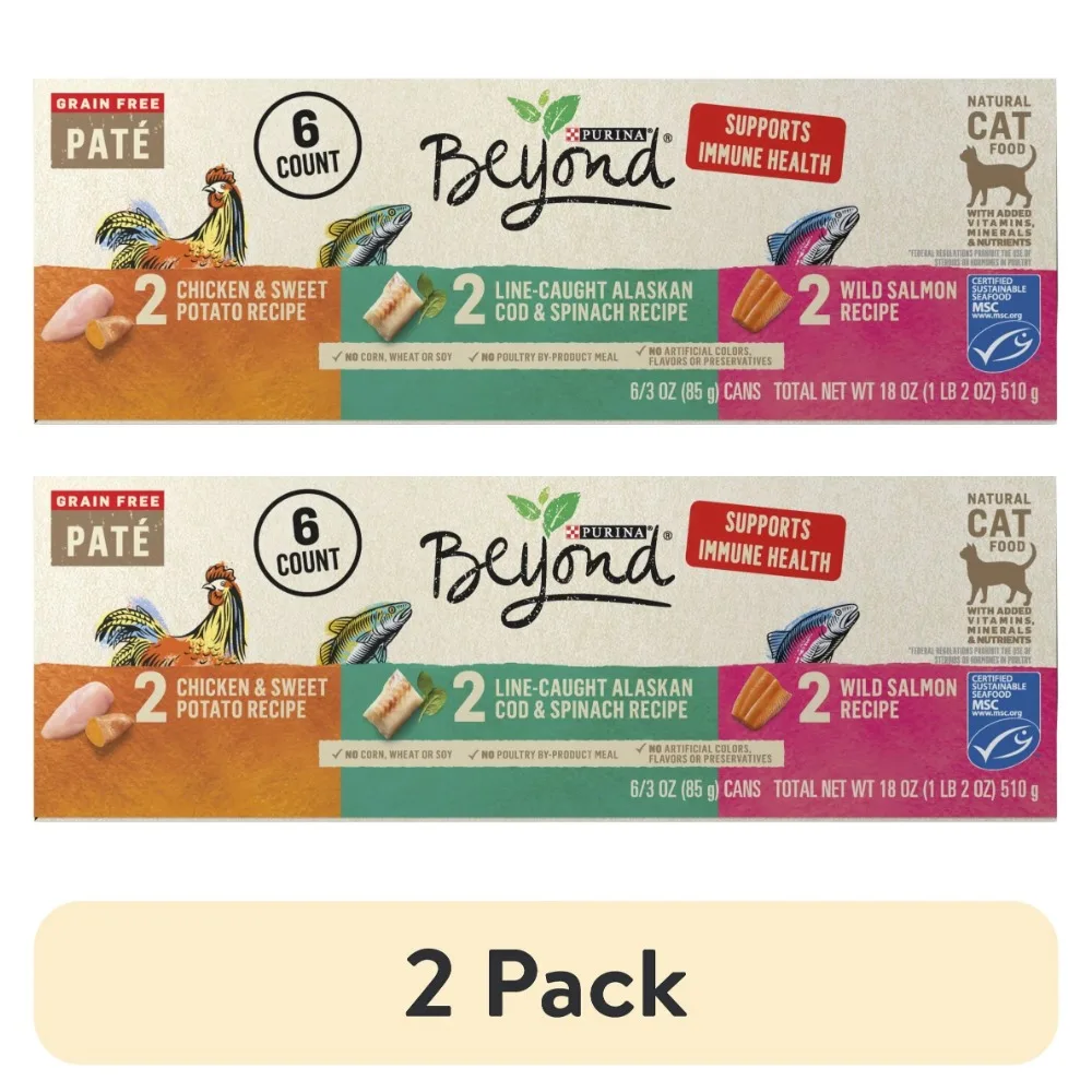 

(2 pack) Purina Beyond Grain Free Wet Cat Food Pate Variety Pack, 6 Pack, 3 Oz Cans