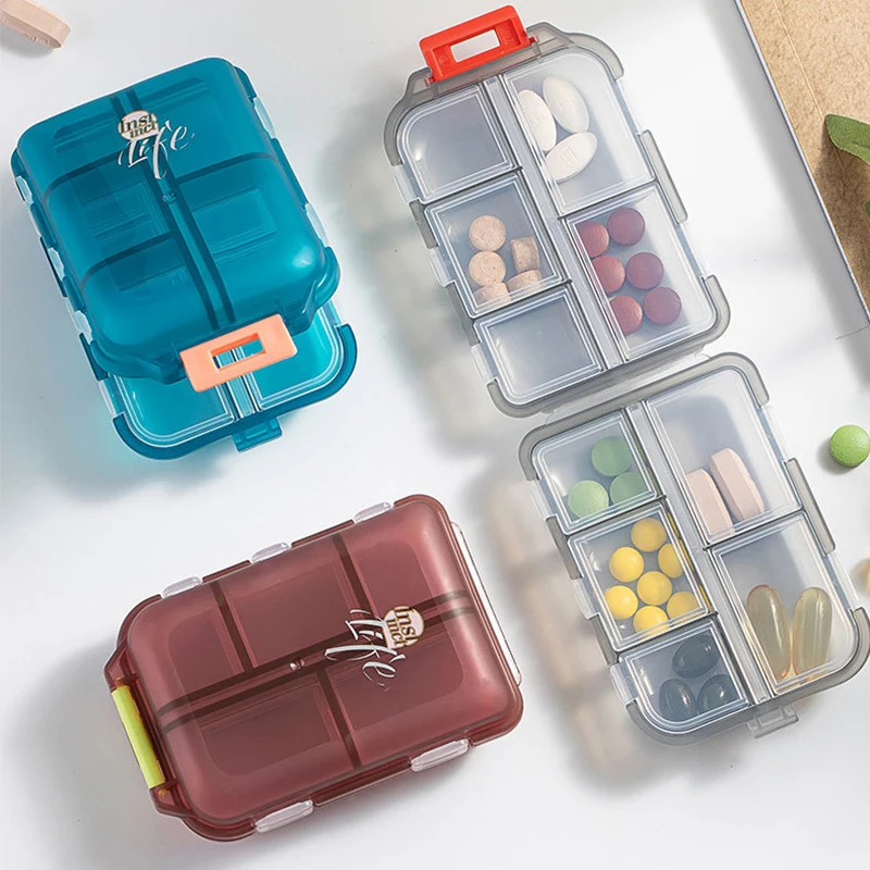 10 مقصورات منظم حبوب السفر، صندوق تخزين حبوب الدواء المحمول، حاوية حبوب منع الحمل اليومية أو محفظة زيت السمك