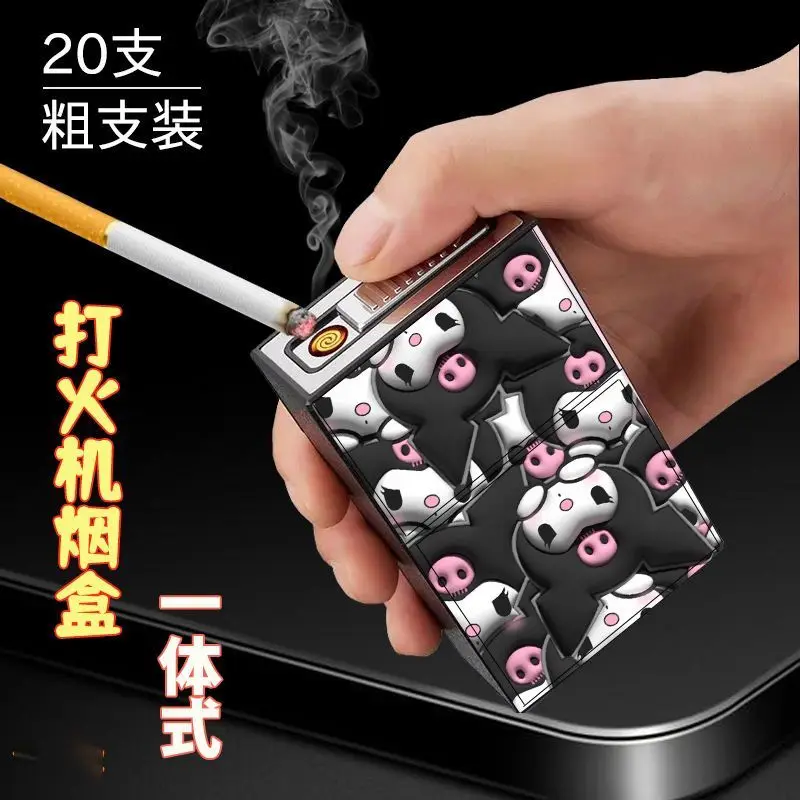 Sanrio Kuromi My melody Cinnamoroll Pochacco Hello kitty Pompom Purin cartoon rechargeable lighter cigarette case all-in-one