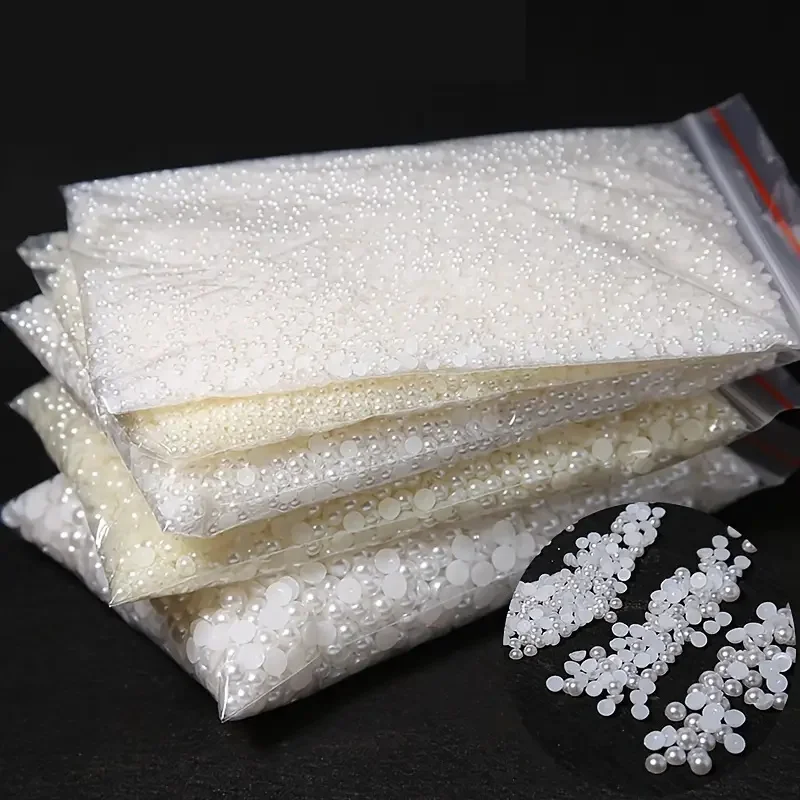120-1200pcs Resin Flatback Pearl Beads Nail Art Charms 2mm-7mm Sizes DIY Crafts Jewelry Making Lustrous Loose Half Round Pearls*