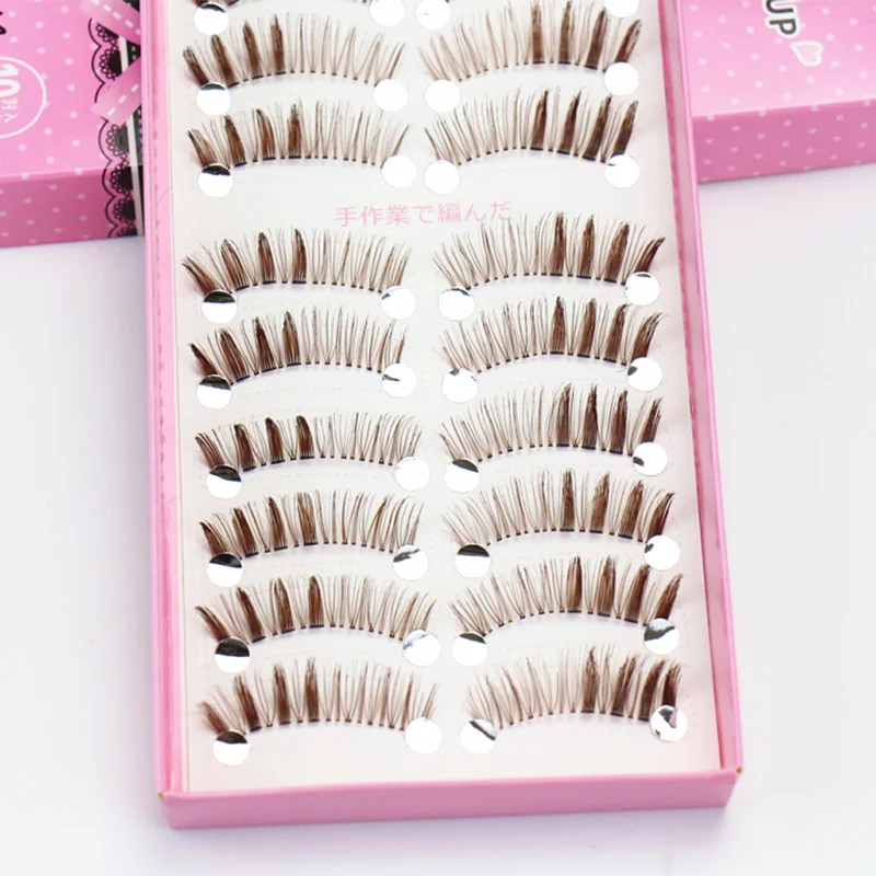 Handmade Brown False Eyelashes Fishing Line Transparent Stalk Thick Simulation Lashes Cosplay 10 Pairs Eyelashes Eye Beauty Tool