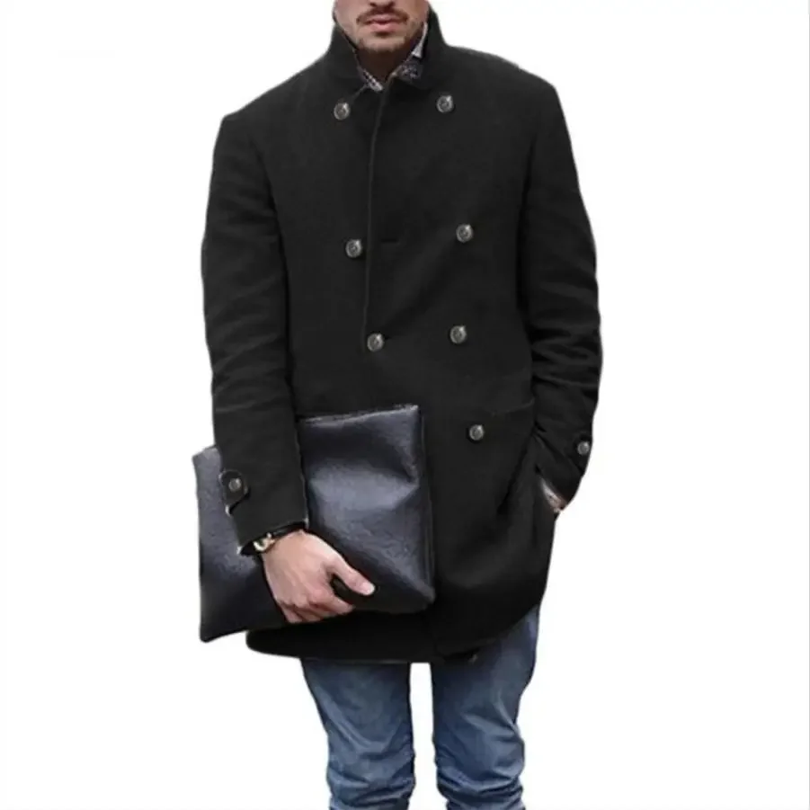 

Men's Trench Coat Autumn and Winter New Double Breasted Classic Solid Color British Casual Plus-Size Coat