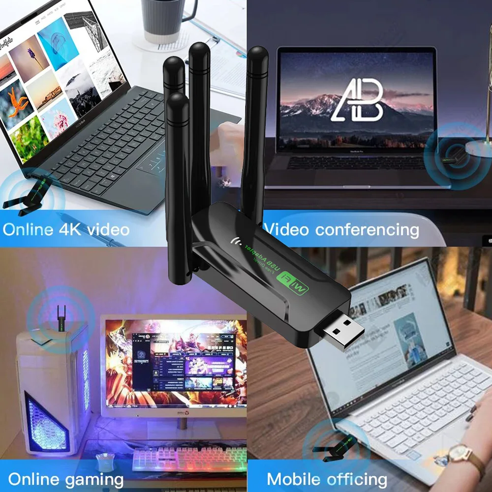  KEBIDUMEI 1300Mbps WiFi Network Card 2.4G/5Ghz Wi-Fi Dongle AX1300 USB 4-Antenna Wireless Receiver For PC/Laptop Driver Free view 6