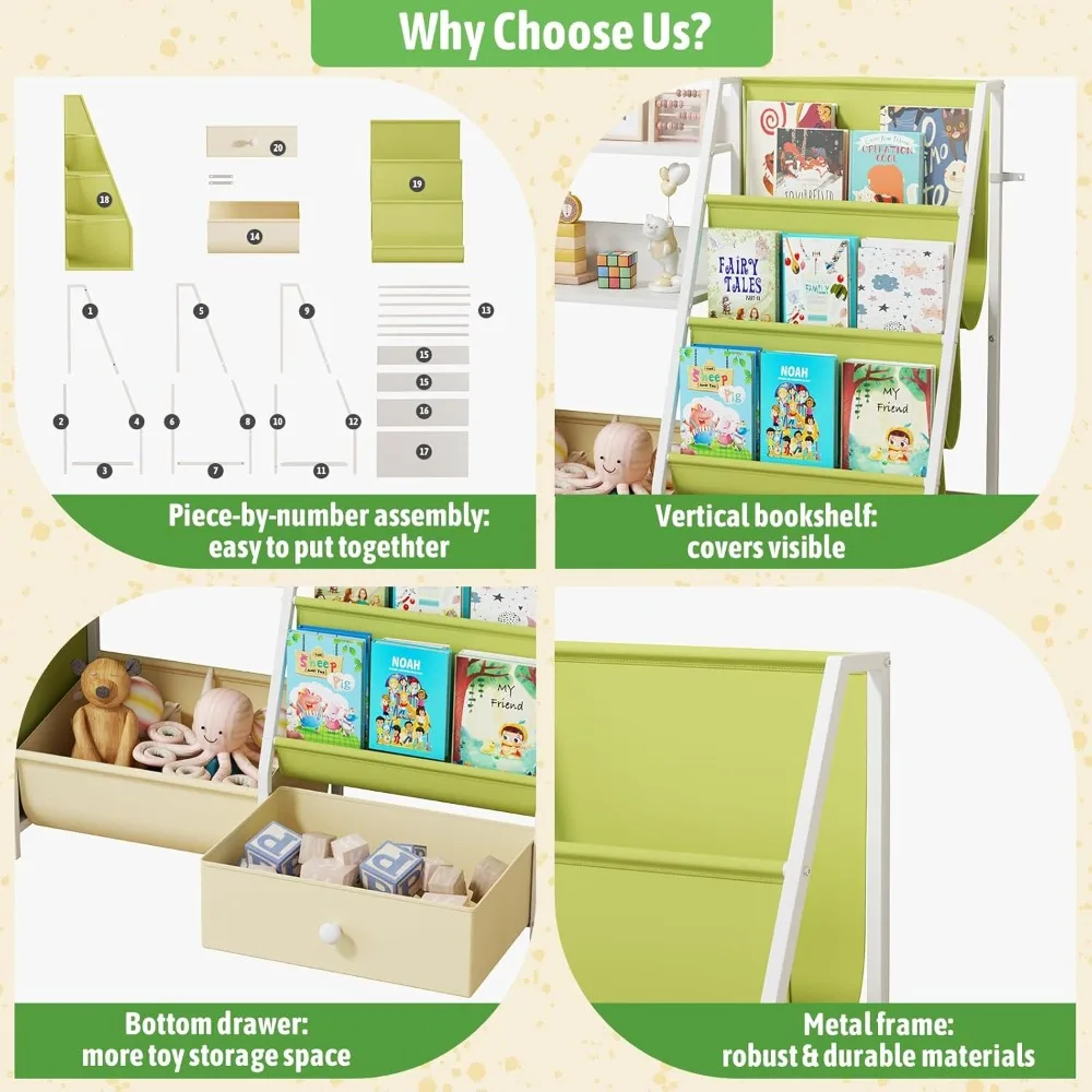 رف كتب مونتيسوري للأطفال من 3 طبقات مع صناديق قابلة للإزالة لغرف الأطفال الصغار