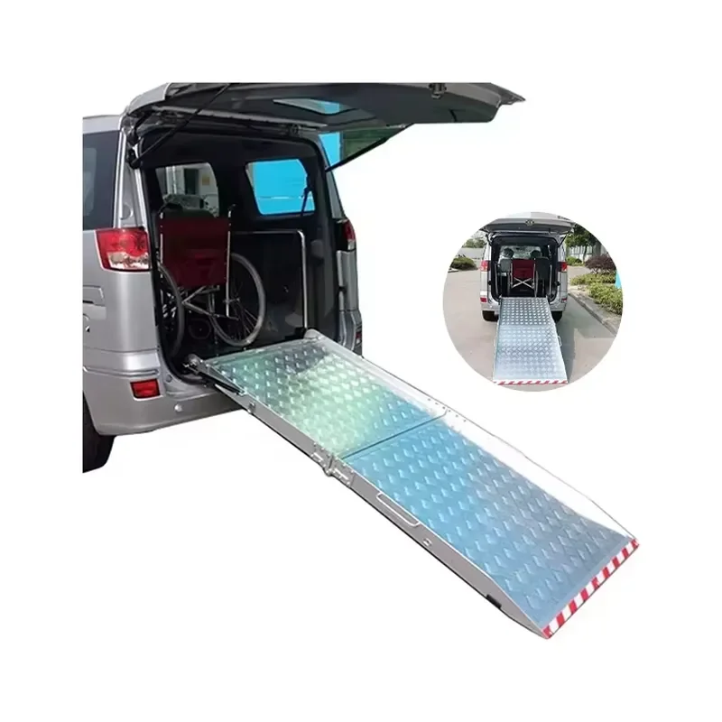 Aluminum ramps for scooters for disabled and disabled passengers can be rolled and used with minivans or low-rise cars