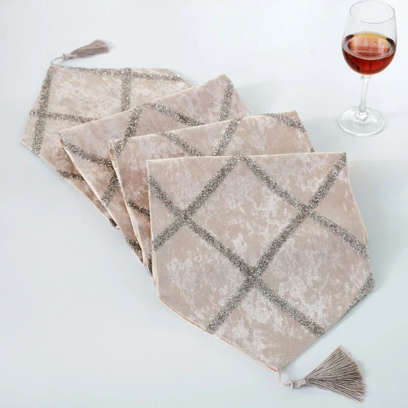 Light Luxury Velvet Table Runner Dining Tables Coffee Table Long Tablecloth Diamond Grid Table Flag Hotel Bedroom Decor Bed Flag