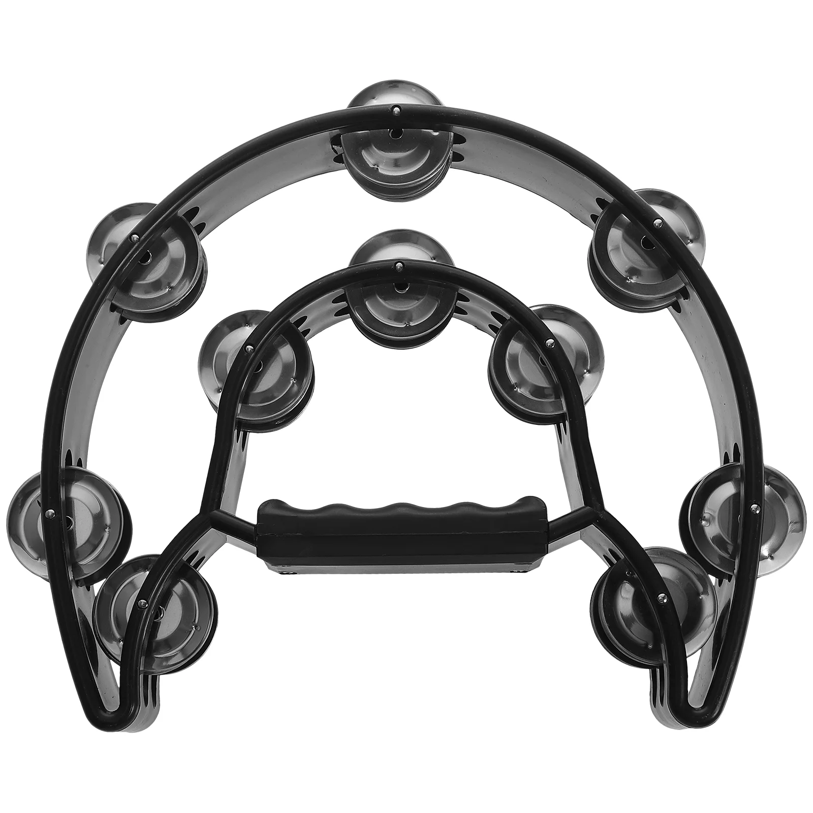 

Double Row Tambourine Half Moon Metal Musical Jingles Tambourine Hand Held (Black)