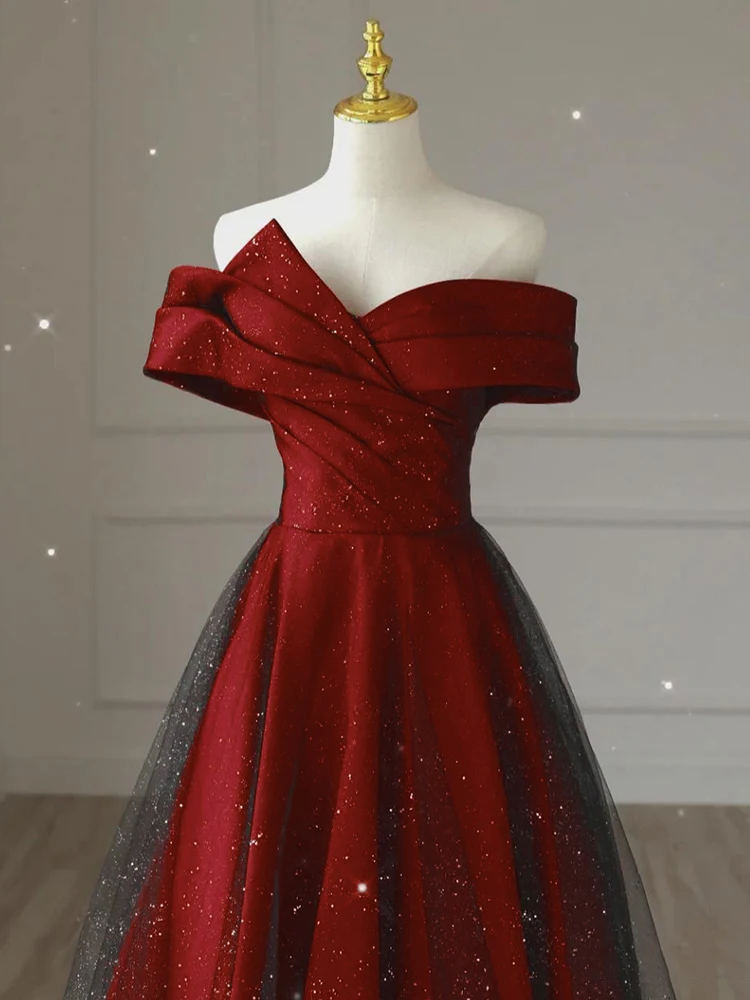Vestido de casamento vermelho de um ombro, manga curta, crimento até o chão, cor pura, estilo coreano, vestido de dama de ...