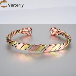 Vinterly Magnetic Bracelets Pure Copper Rose Twisted Adjustable Cuff Health Energy High Magnets Bangles Resizable Women Jewelry