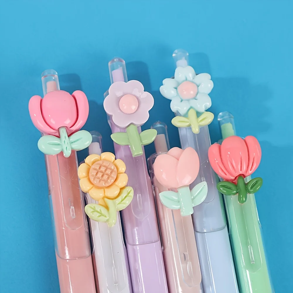 10/6 Pieces in Random Styles, Sunflower and Floral Fresh Series Retractable Ballpoint Pens with Black Ink, Smooth Writing, Suitable for Students, Exams, Office Use, and Daily Use, Essential Student Stationery Items for Back-To-School Season, Halloween, and Christmas Gifts