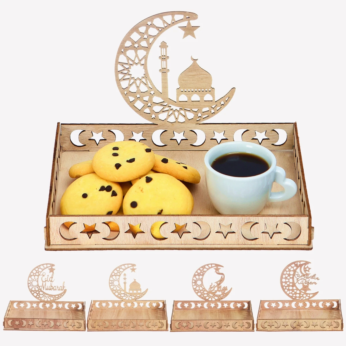 Wooden Eid Mubarak Food Tray Ramadan Decoration for Home 2025 Ramadan Kareem Islamic Muslim Party Decor Eid Aid Al Adha Gifts