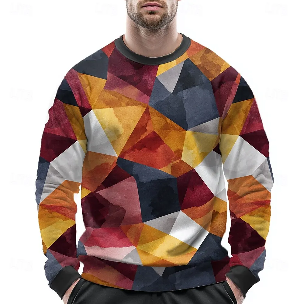 

Colorful Patchwork Graphic Men's Sweatshirt Fashion Creative Design Long Sleeve Pullover Autumn Outdoor Casual Long Sleeved Tops