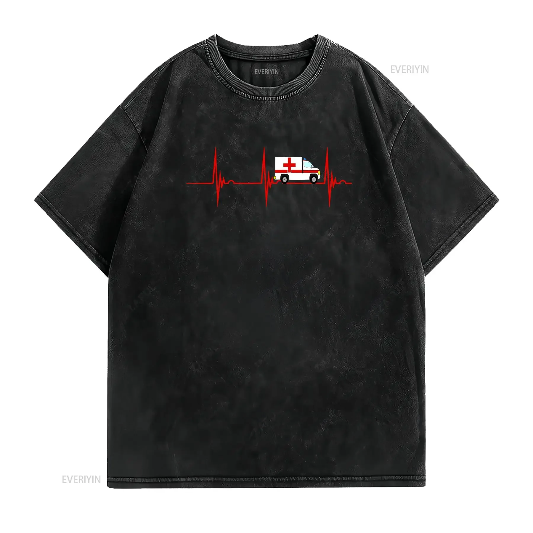 Ambulance Emergency Services Heartbeat EKG Pulse Medical T Shirt vintage Washed Stretched Soft streetwear Versatile Breathable