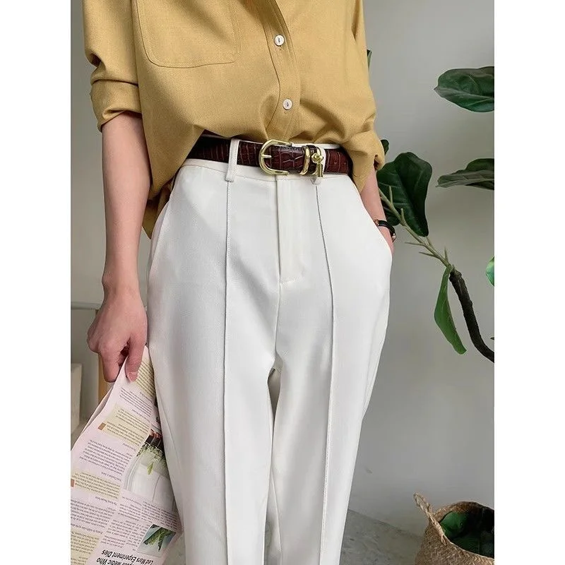 New Women's Summer Pants Solid Casual Loose High Waisted Wide Leg Pants Women Street Fashion White Trousers Elegant Pants Female