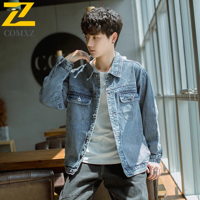 New Vintage Denim Jacket Men Trendy Loose Plus Size Turndown Collar Jackets Outdoor Adventure Streetwear Windproof Outerwear