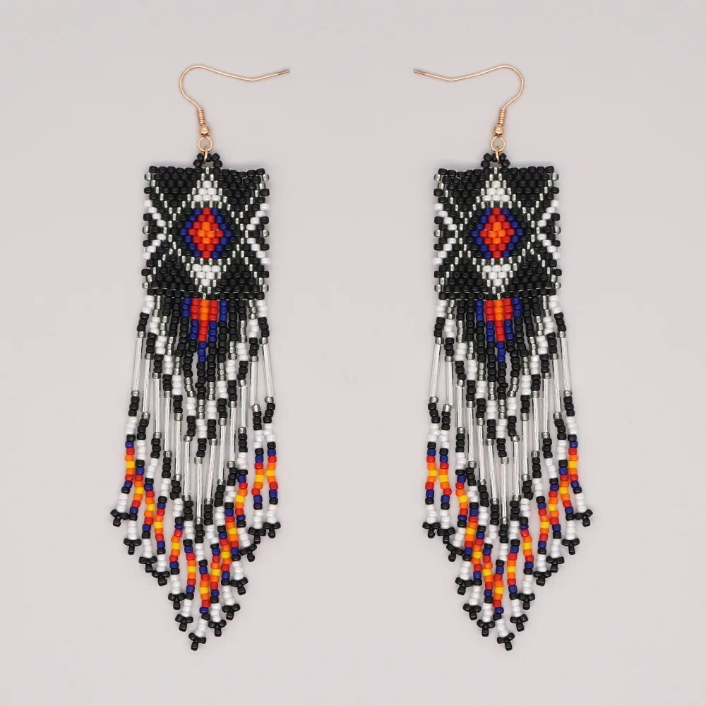 

Handmade Beaded Earrings Tassel Arrow Design Geometry Hand Knitting Originality Bohemia Fashion Beaded Earrings for Women