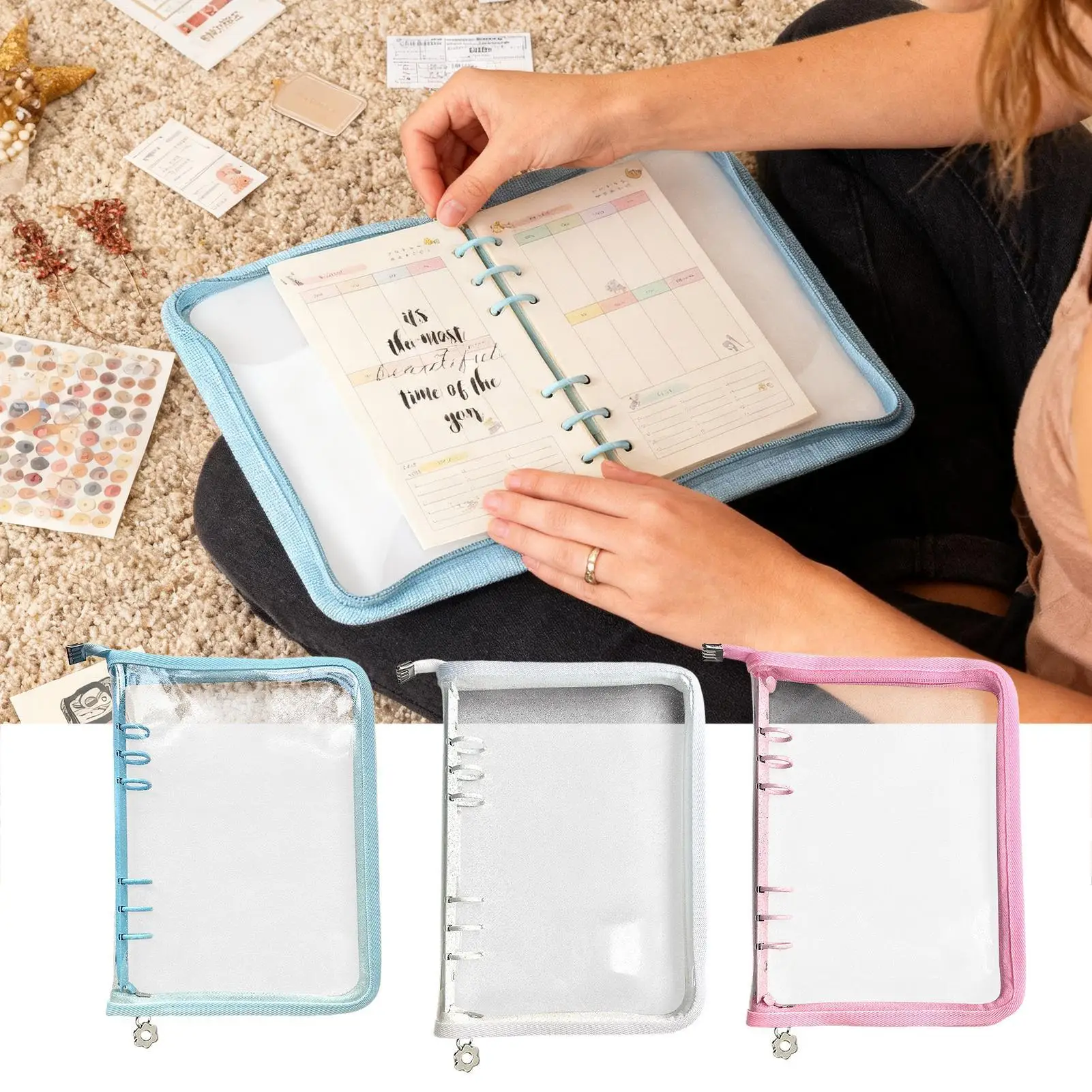 

16K Binder Cover 6-Ring Transparent PVC Zipper Protector 10x7 Inch Binder Shell Protector For Refillable Notebook School