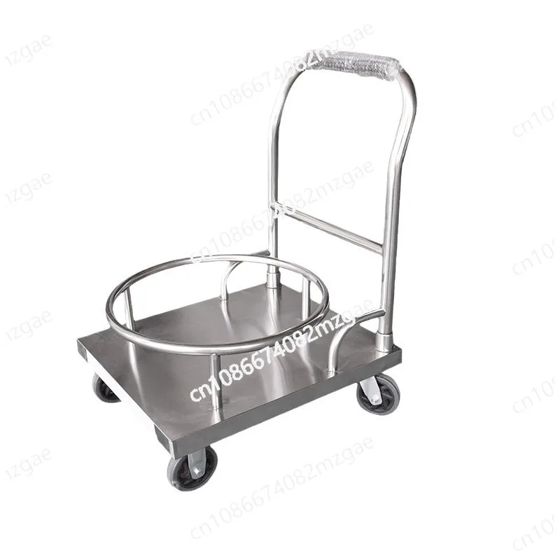 

Stainless steel flat soup bucket cart, thickened thermal insulation bucket rack turnover truck