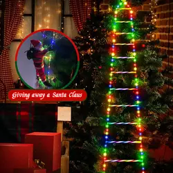 Santa Claus Doll Climbing Ladder LED String Lights Indoor Outdoor, USB/Solar Charging with Remote, Window Garden Christmas Decor