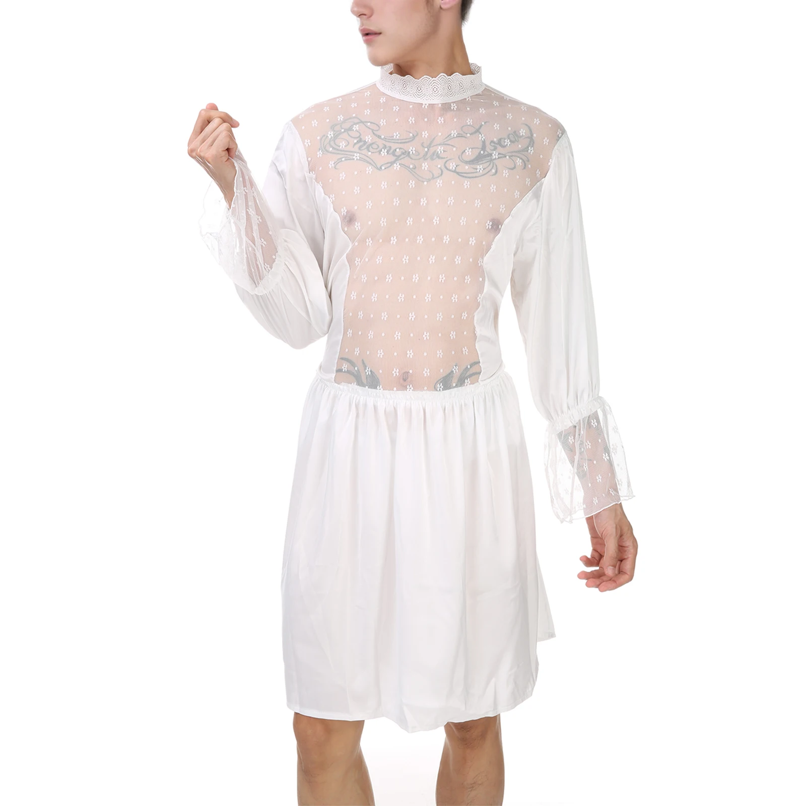 

Мужская невеста Трансвеститы Костюм на Хэллоуин Взрослый жених Косплей Наряды Карнавал Пасхальное кружево Прозрачное свадебное платье