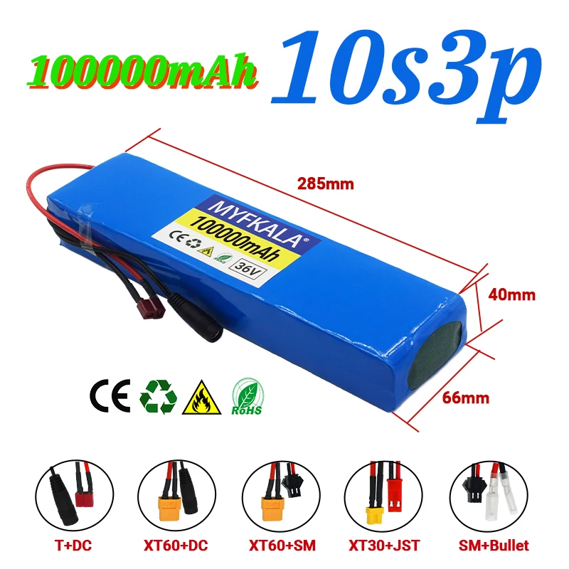 2025 36 V 100 Ah 18650 wiederaufladbarer Lithium-Akku 10S3P 1000 W Leistung modifiziertes