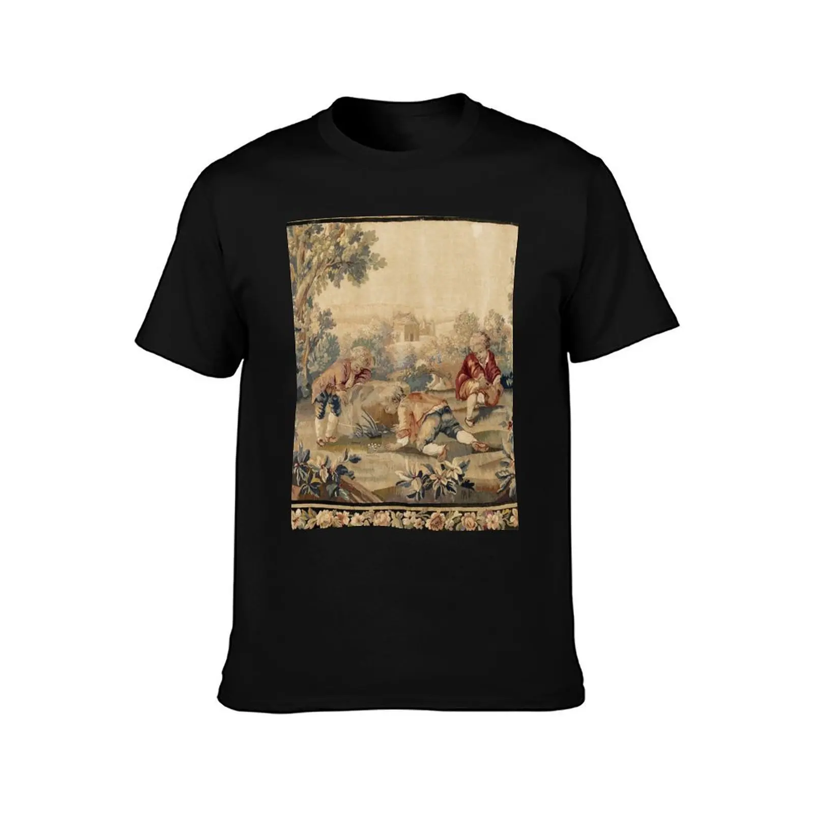 Aubusson Antique French Tapestry Print T-Shirt Tough Fabric Work Tee T-Shirt