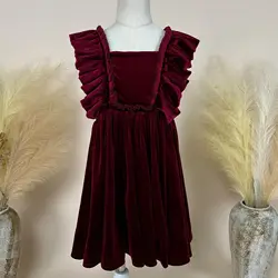 Don & Judy Christmas Ruffle Princess Dress Boho Red Green Velvet Baby Girl Dress Photo Shoot puntelli Costume da festa di compleanno per bambini