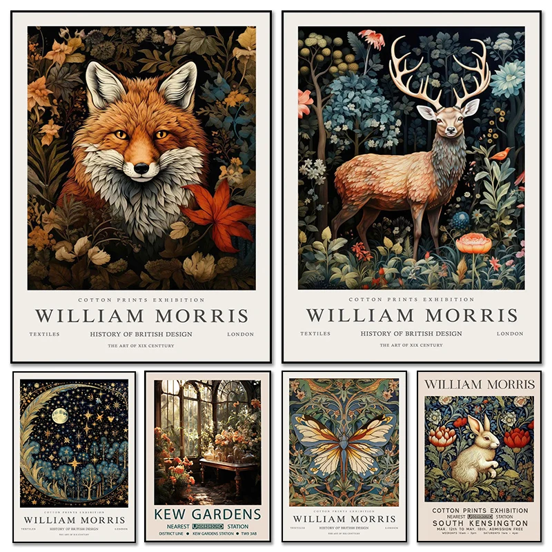 Vintage William Morris Ausstellung Schmetterling Mond Sterne Kunst Poster Leinwand Malerei