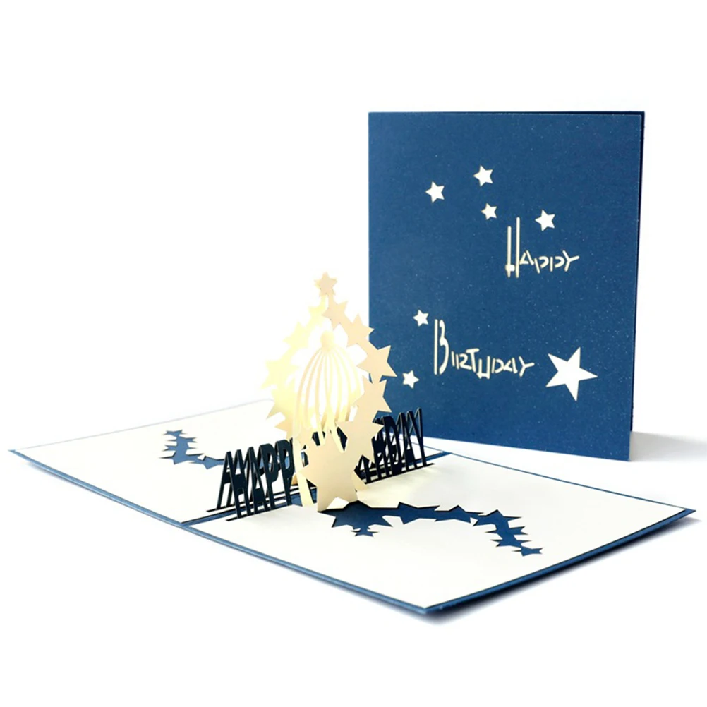 

2pcs 3D Starlight Greeting Card Birthday Women Cards Kids Party Delicate Design Exquisite Craft Perfect Gift