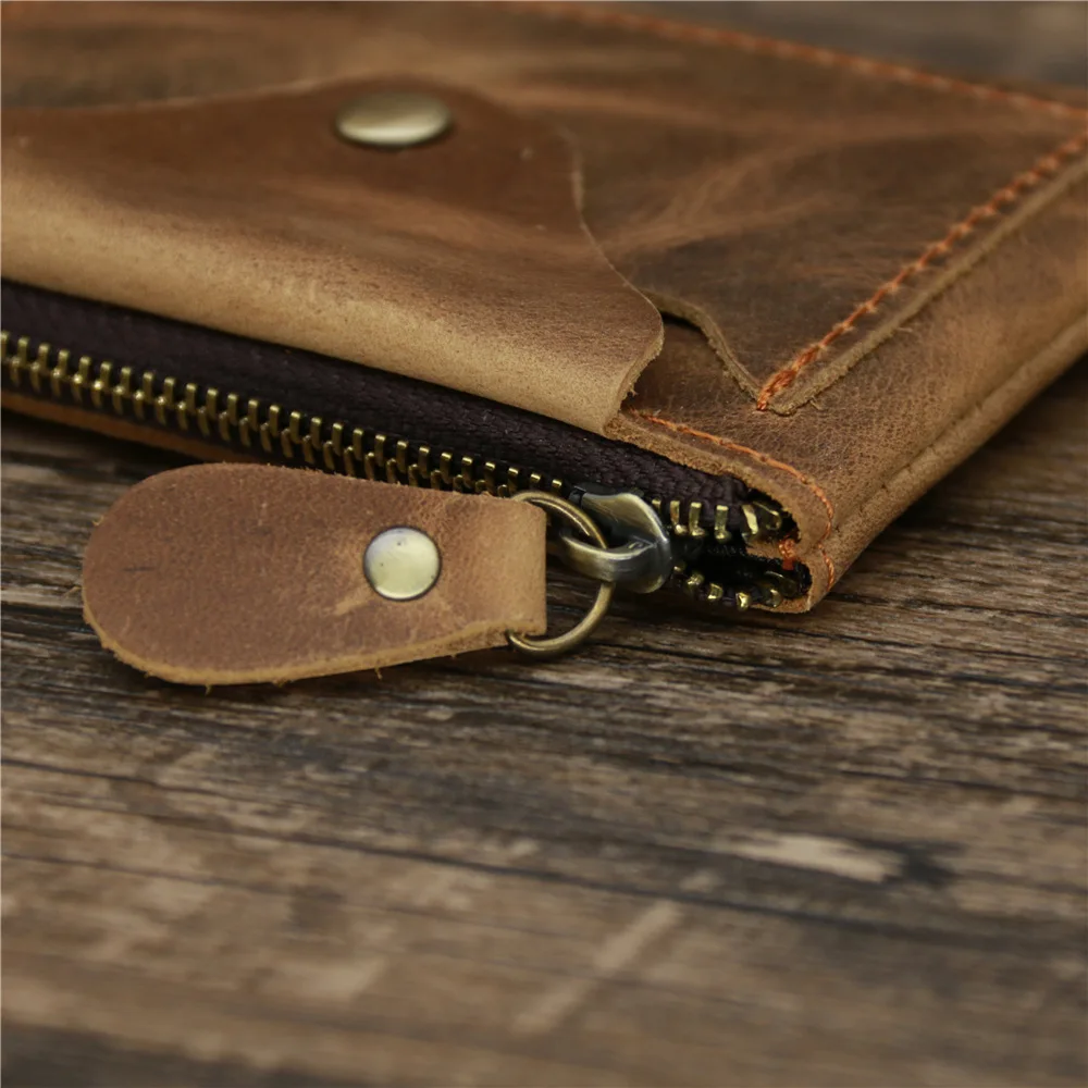 Vintege Genuine Leather Wallet Card Holder For Male and Female Student Thickened Wallet  Brown Coffee Brown Zipper Coin Bag
