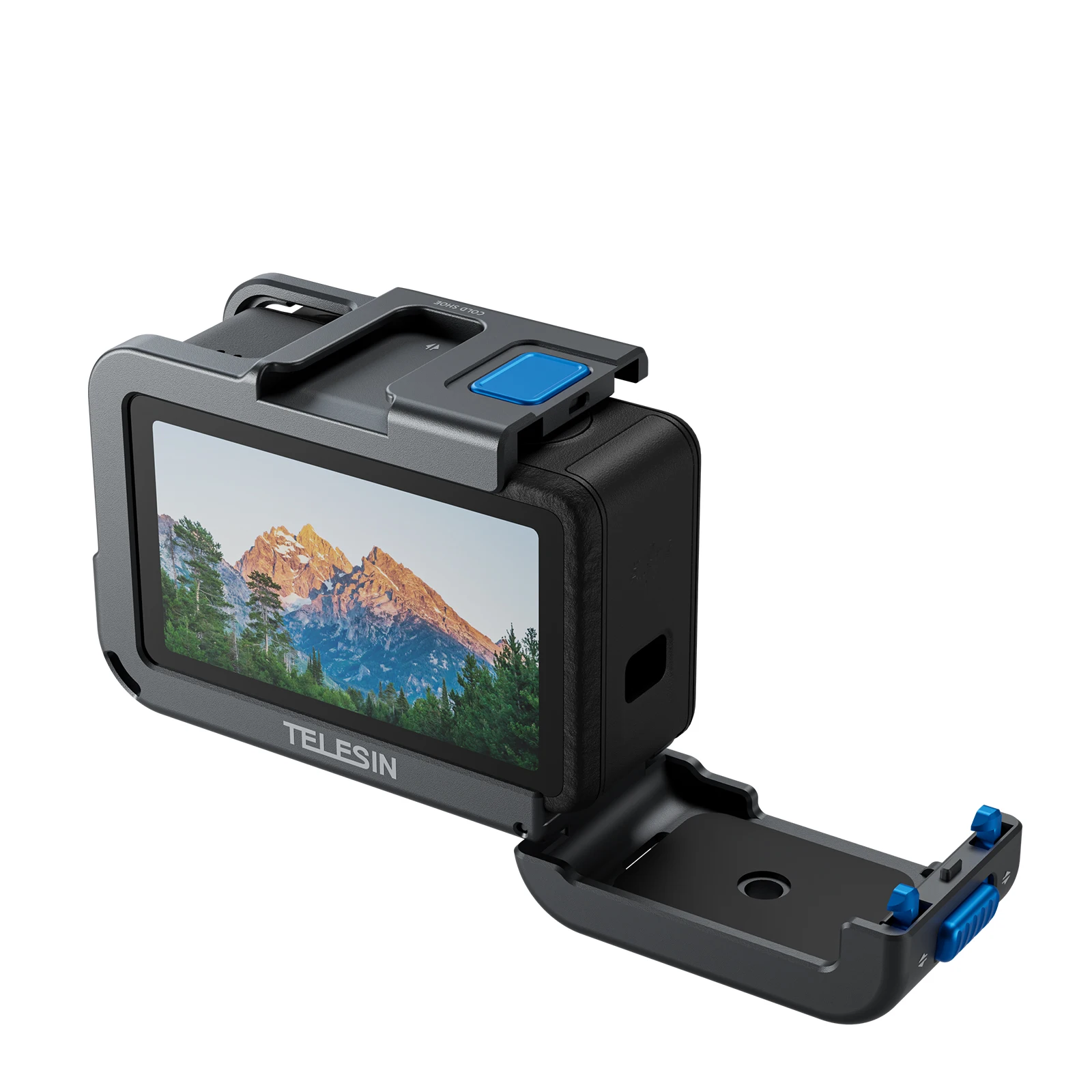 حافظة إطار حماية من TELESIN لـ DJI OSMO Action 3 4 5Pro Double Clod Shoe غلاف من سبائك الألومنيوم لـ DJI Action 3 4 5pro