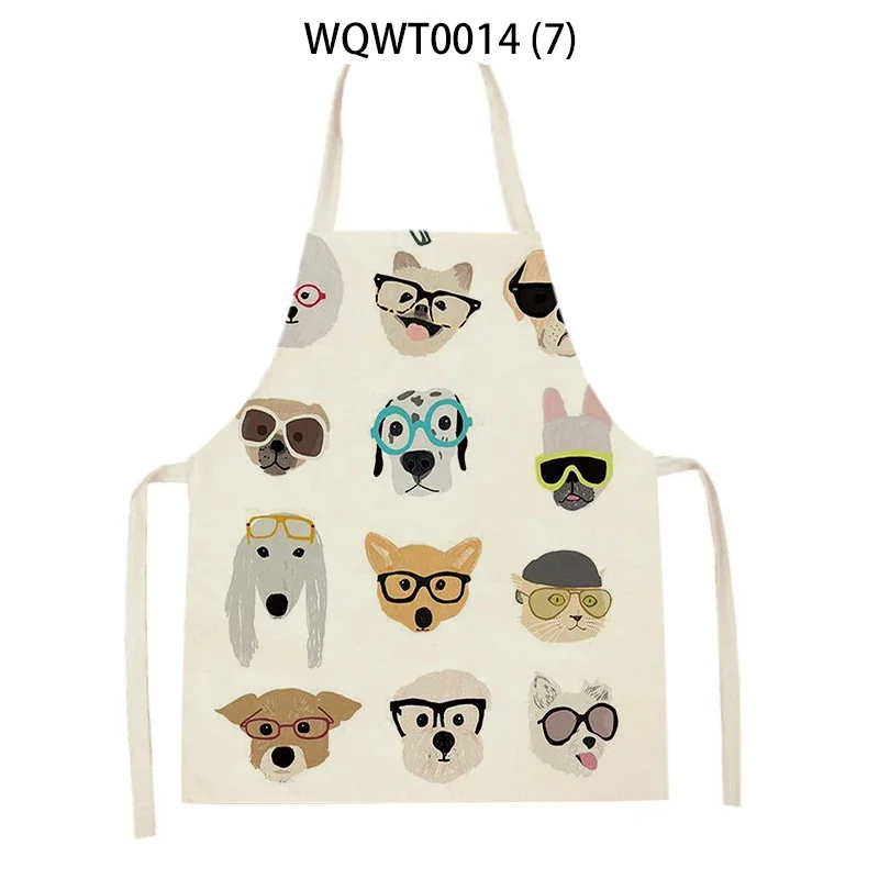 Cartoon Dachshund Painted Bulldog Print Linen Apron Kitchen Sleeveless Apron Baking Accessories Waist Apron Home Cooking