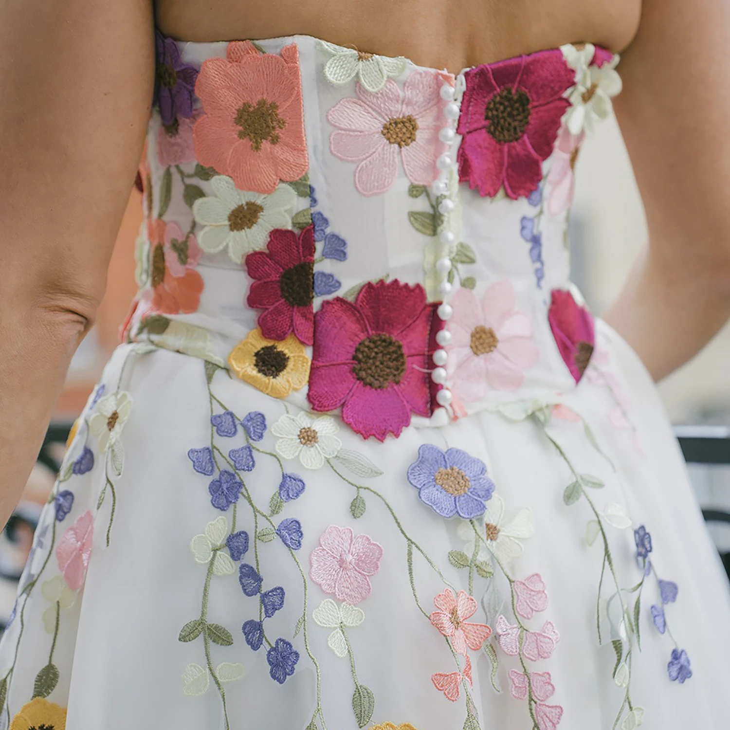 Vestido de sesión de fotos de boda personalizado con flores de colores hasta el tobillo, línea A, baile llamativo, perlas únicas, vestidos de graduación con cremallera