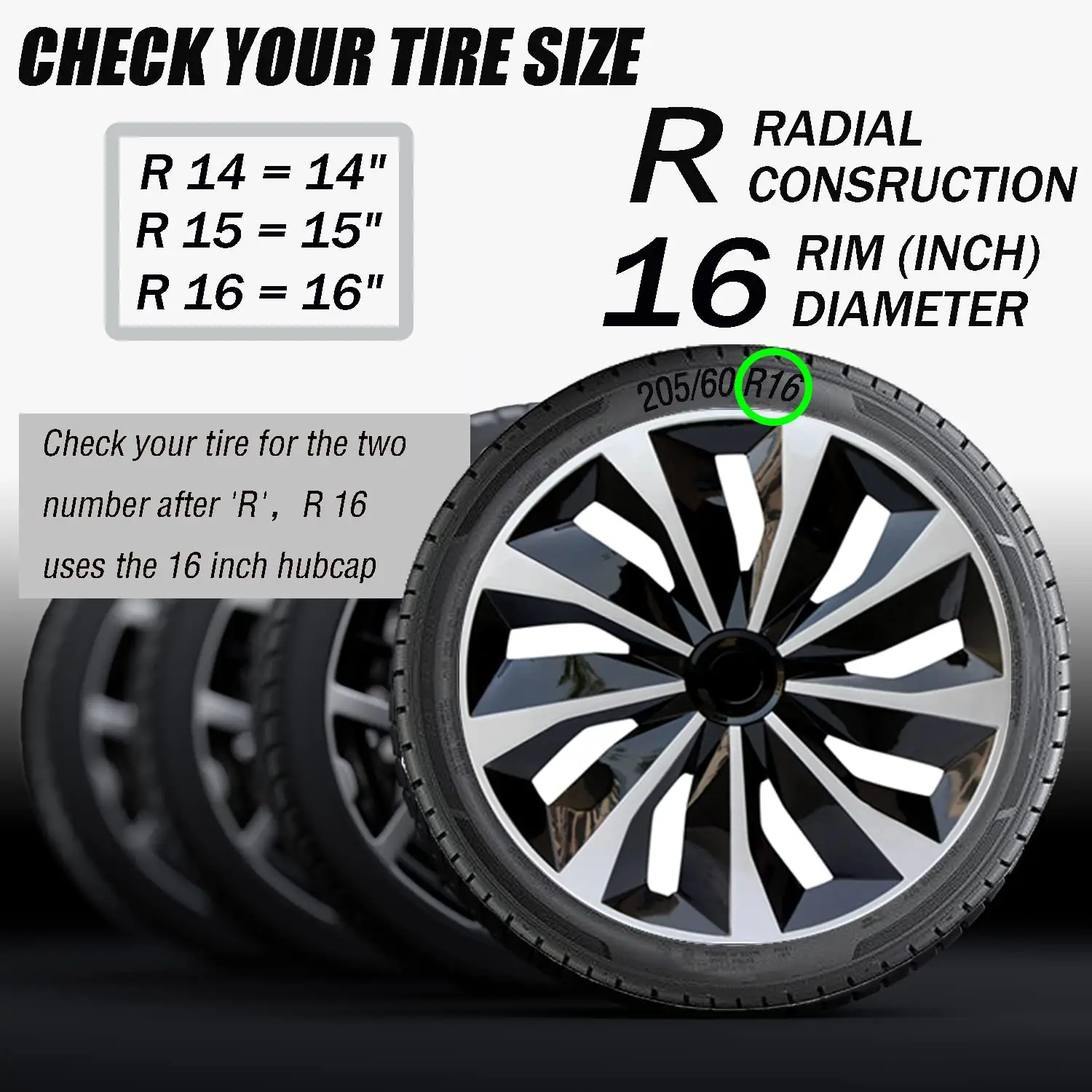 Wheel Cover Replacement R16 Hub Caps Universal Wheel Rim Cover ABS Material Exterior Accessories for Car Trunk SUV-16 Inch