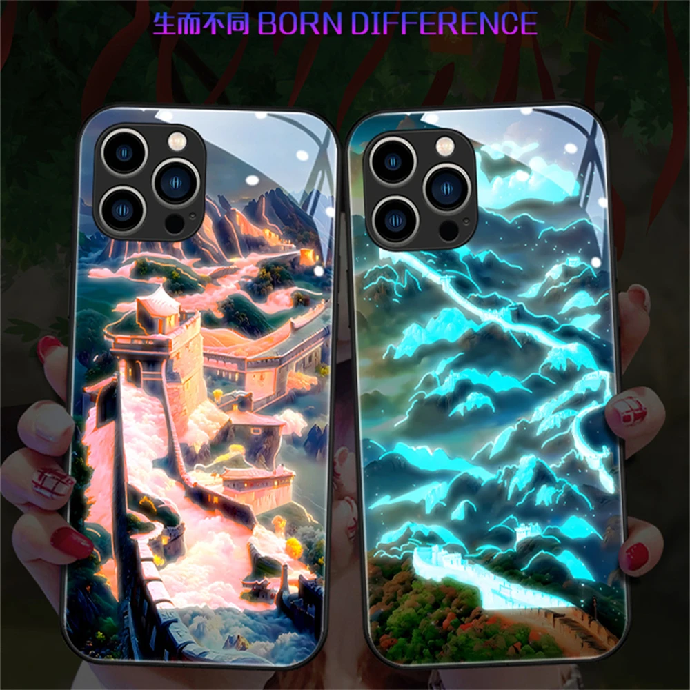 

The Great Wall Pattern LED Light Glowing Luminous Phone Case Gifts For Samsung S24 S23 S22 S21 S20 FE Note 10 20 Plus Ultra A54