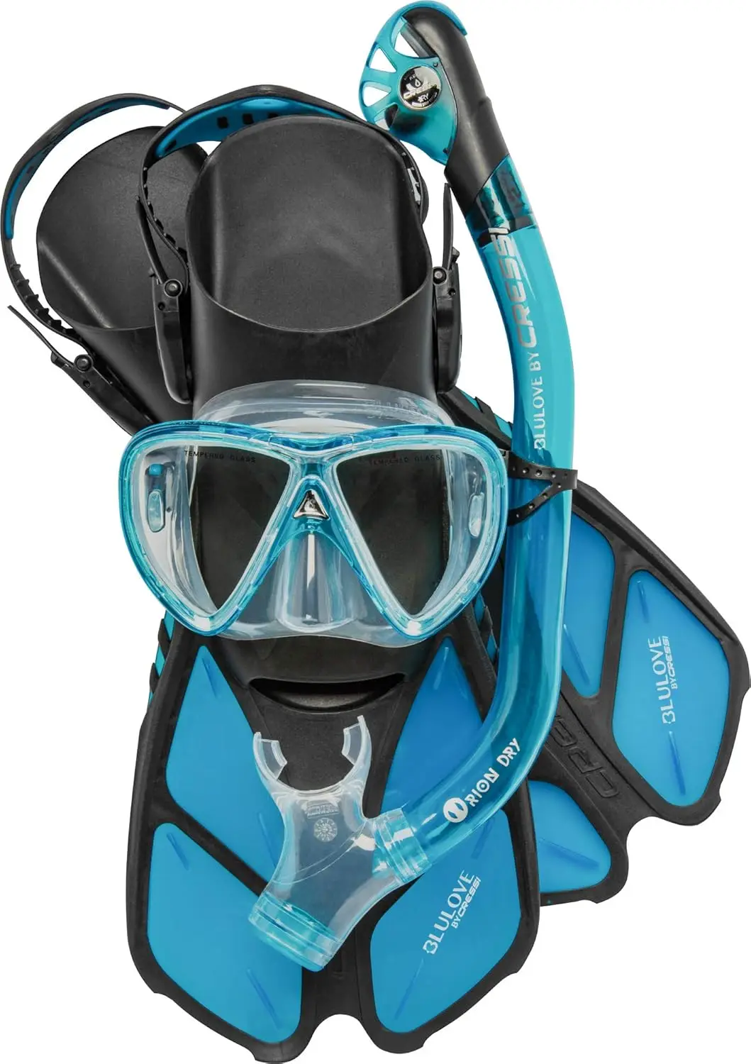 Snorkel Set for Adults with Mask, Dry Snorkel, and Adjustable Fins – Lightweight Travel Gear, Italian Design