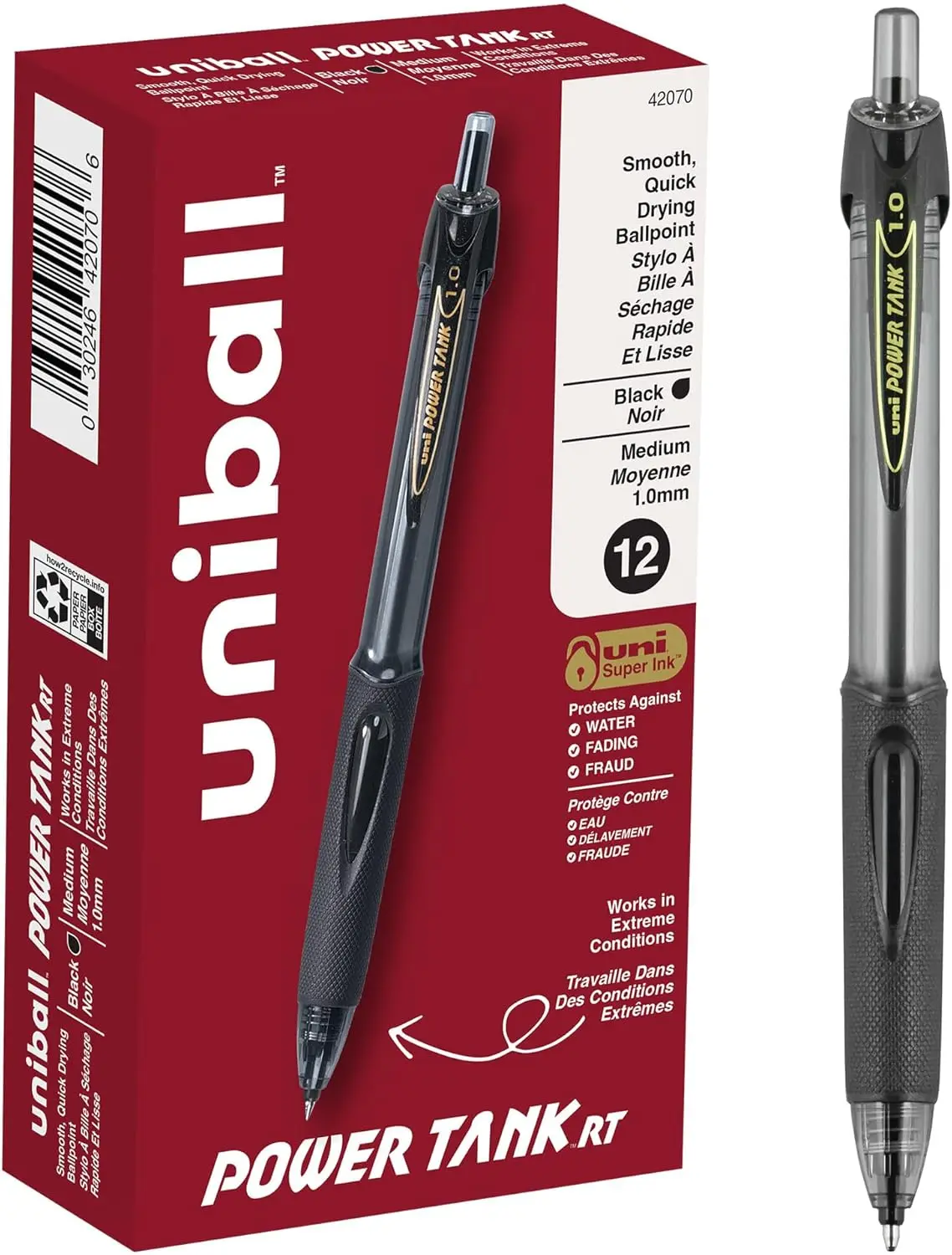 

Pressurized Ballpoint Pens, 1.0mm Medium Point, Black Ink, 12 Pack
