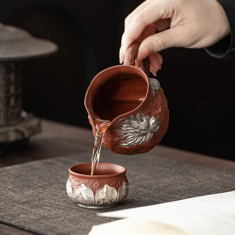 Drawing Silver Xianglong Fair Mug Household Vintage Ceramic with Handle Pitcher Gong Dao Bei Tea Serving Pot Utensils Even Cup