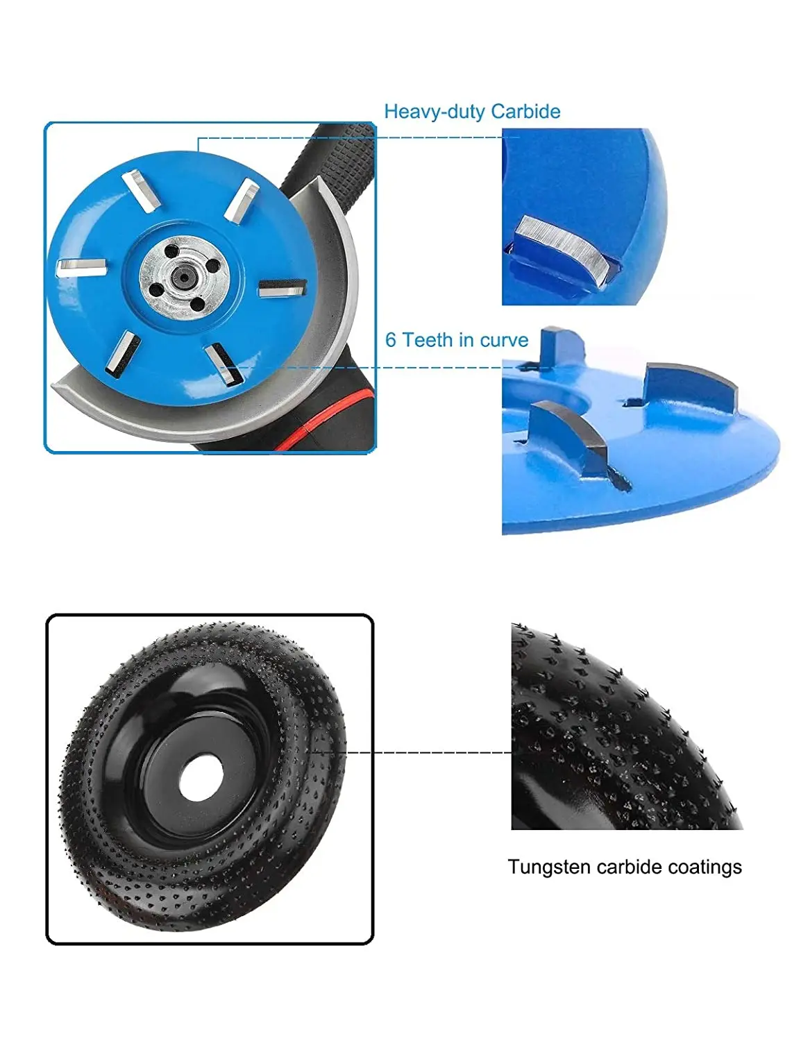 90mm Six Teeth 16mm Bore Woodworking Turbo Tea Tray Digging, 16mm Round Woodcarving Sanding Angle Grinding Wheel Abrasive Disc