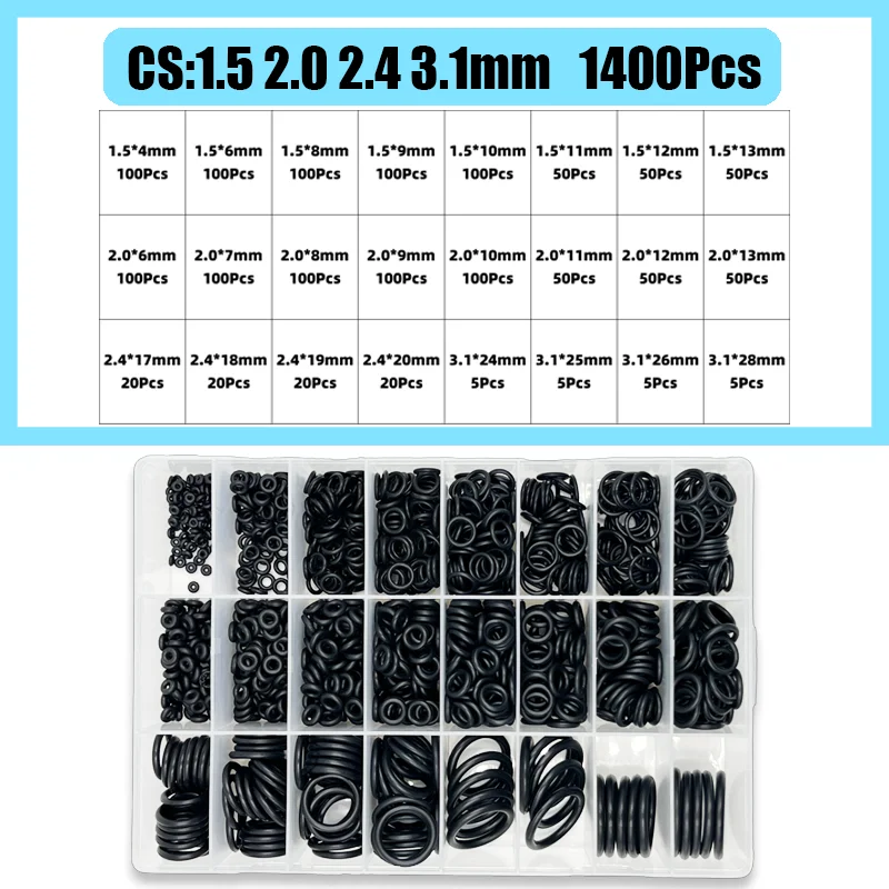 1400-100 Stück O-Ring Gummidichtungen Dichtungsring Set Nitrilkautschuk Hochdruck O-Ringe NBR Dichtung Gummiband O Gummiringe Set – Detail 8