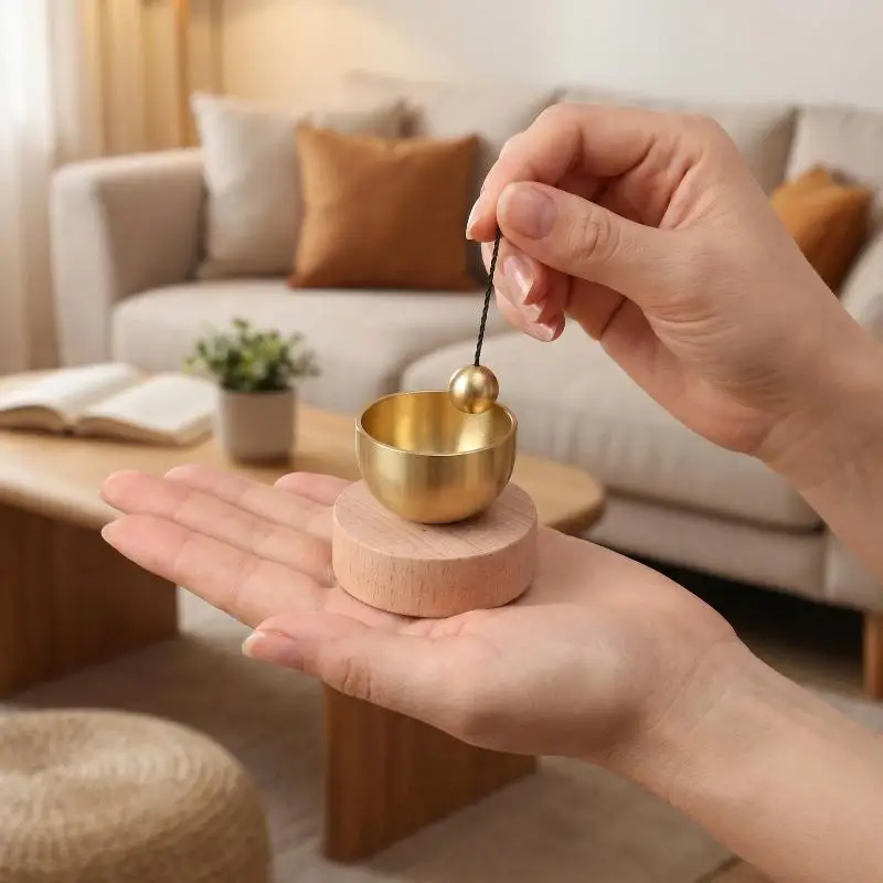 Singing Bowl Set Mini Zen Meditation Brass Sound Bowl for Personal Yoga Practice and Calm Focus