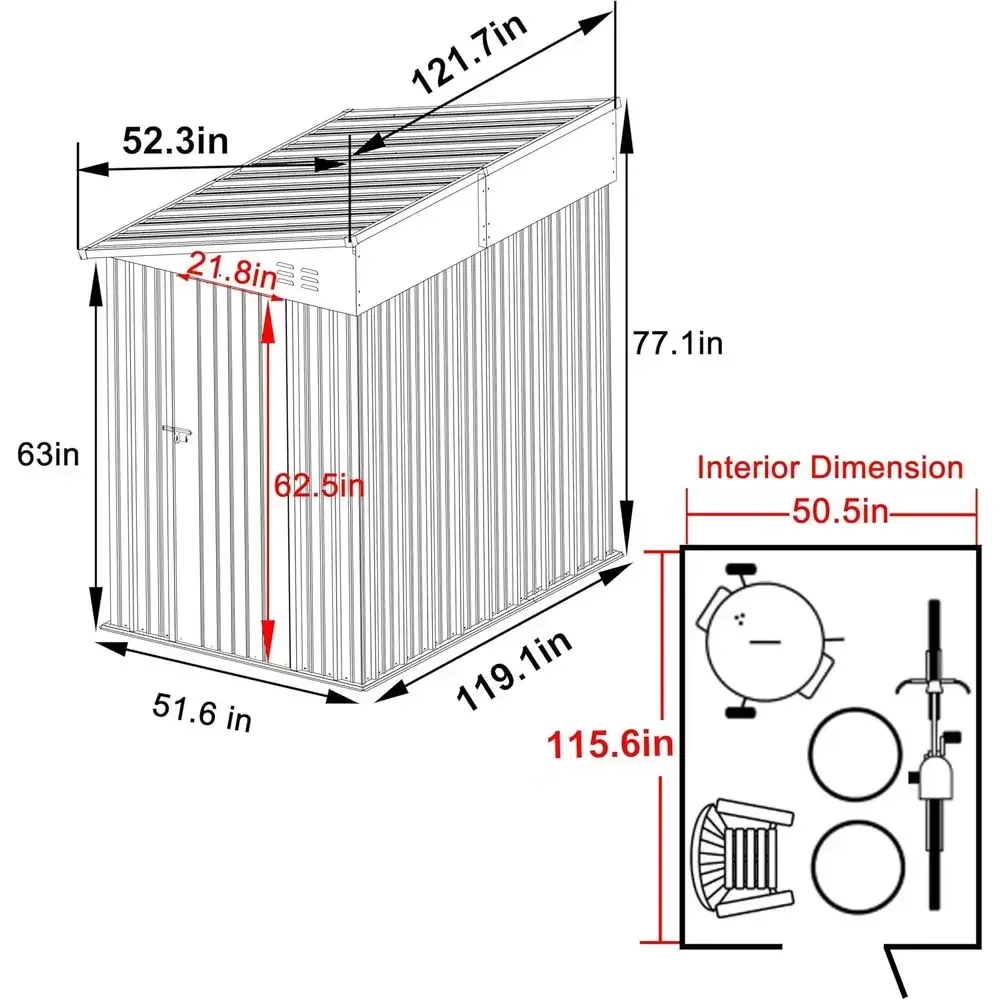 Galvanized Steel Outdoor Storage Shed Kit with Lockable Door and Air Vents, Grey