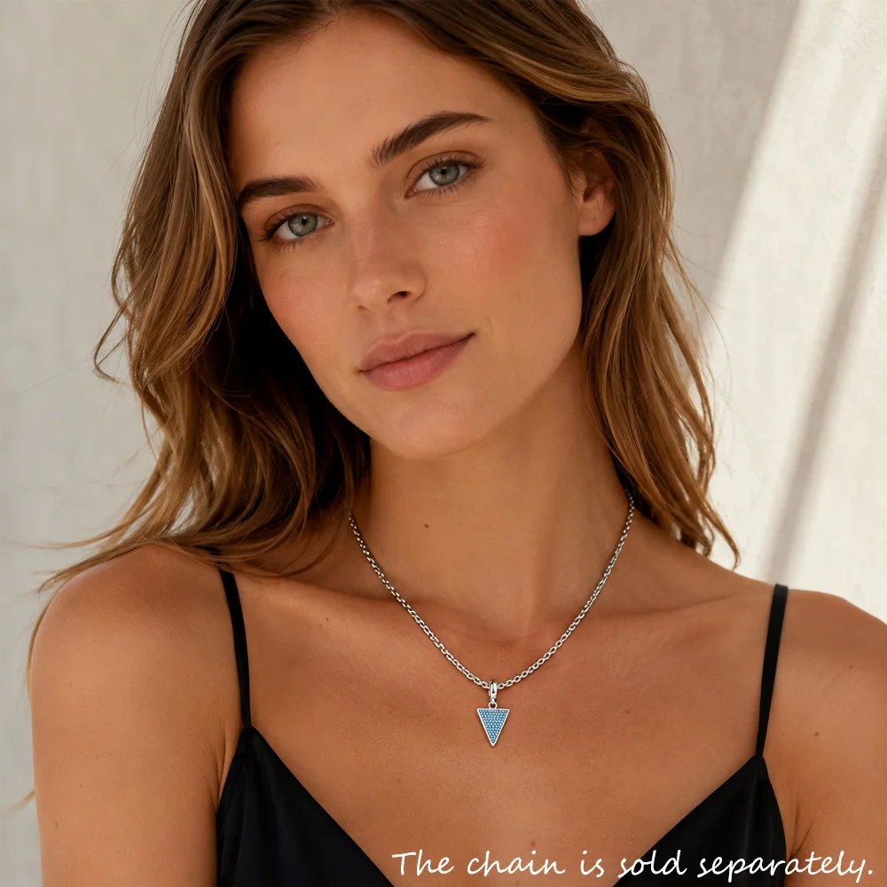 Triangle Blue Stone Pendant 925 Sterling Silver Dangle Charm Women Classic Fine Jewelry