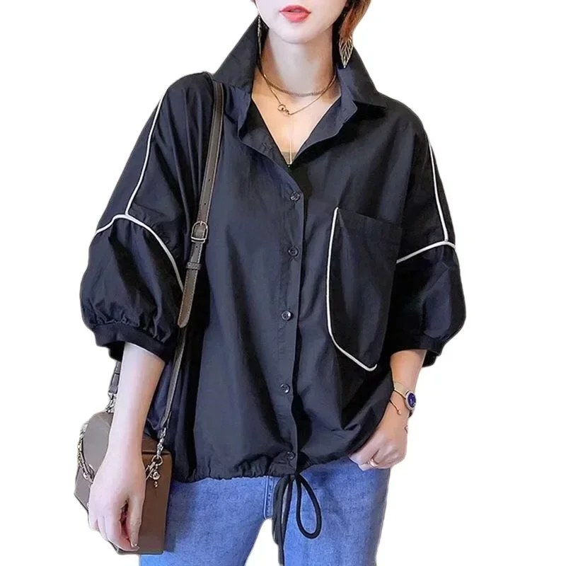 

Large Size Women Shirt Summer Fashion Short Sleeve Blouses Trendy Korean Style Loose Casual All-match Puff Sleeve Shirts Woman